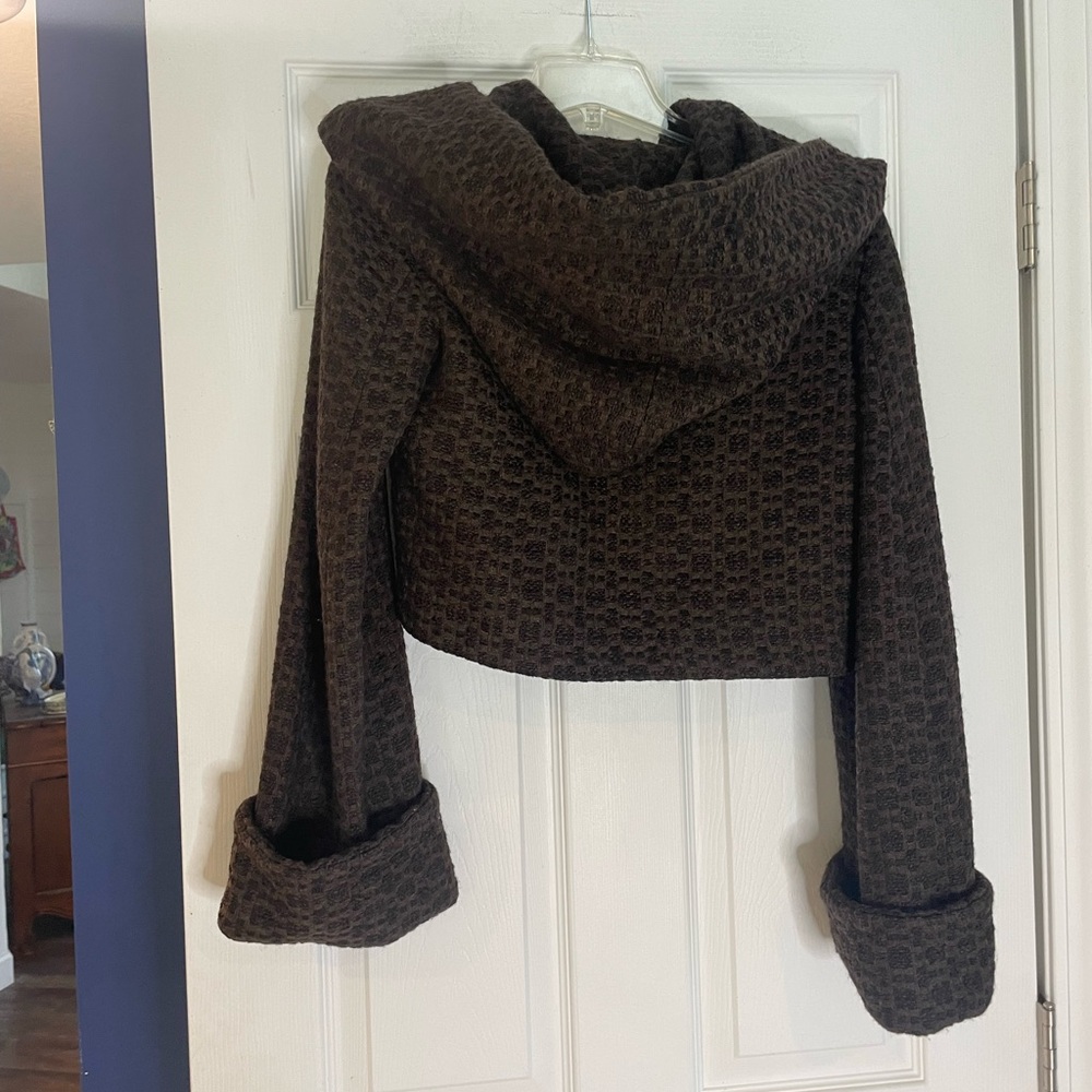 ZARA brown wool blend cropped jacket with wide collar and cuffs - Medium - Picture 2 of 4